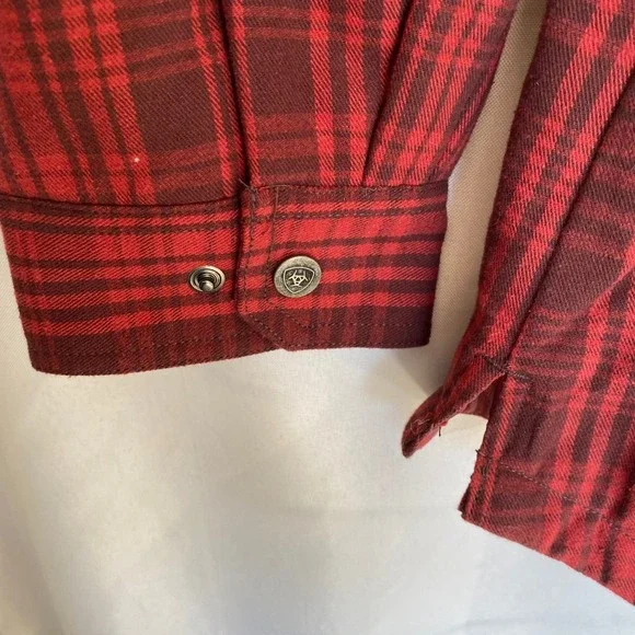 Ariat Rebar Flannel Hooded Shacket Shirt Jacket Women XL Rosewood Plaid NWT - Picture 8 of 14